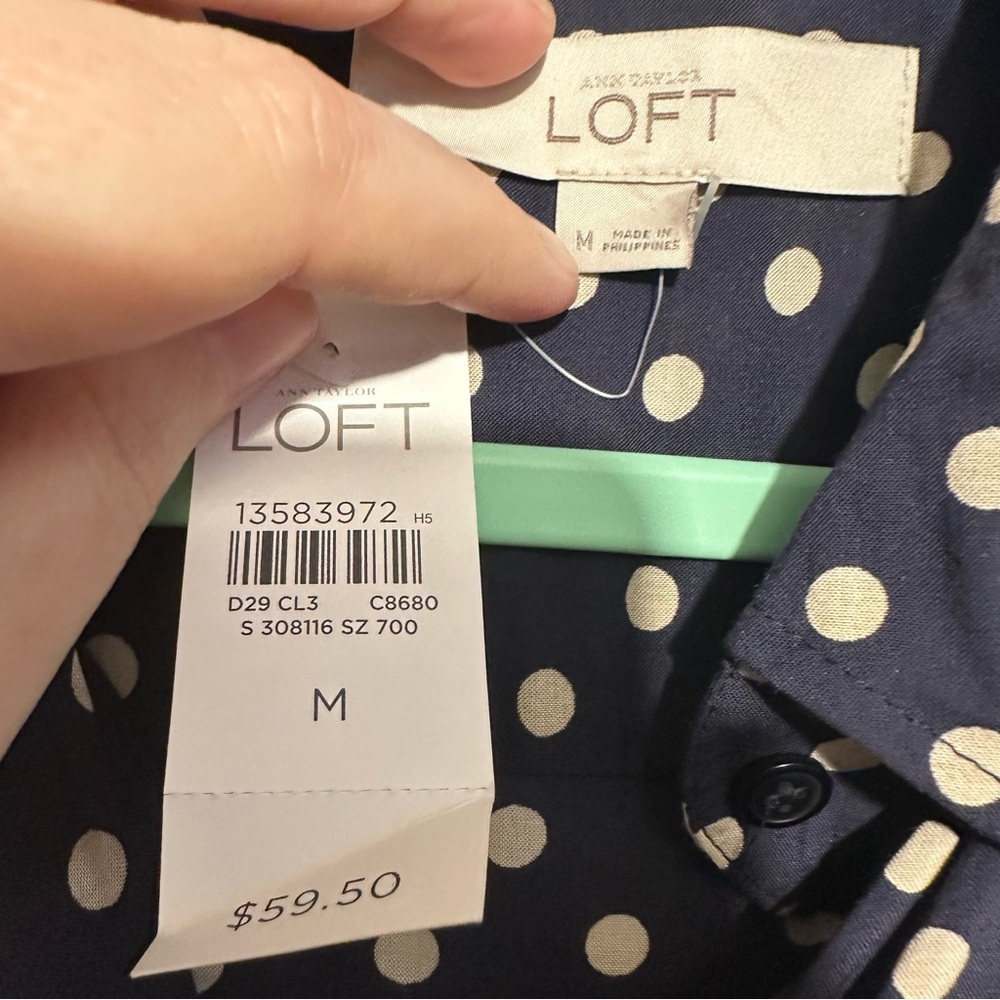 NWT LOFT Polka Dot Button Down Blouse - size M - Picture 5 of 6